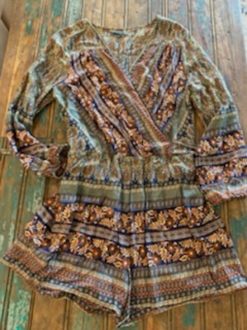 Paprika Multicolor Paisley Print Romper in Rust, Navy & Cream